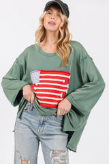 Teal American Flag Patch Drop Shoulder T-Shirt, SAGE + FIG, $ 53.00