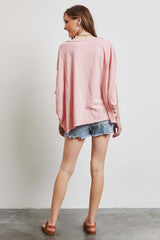 Pink Garment-Dyed Boat Neck Oversized Top