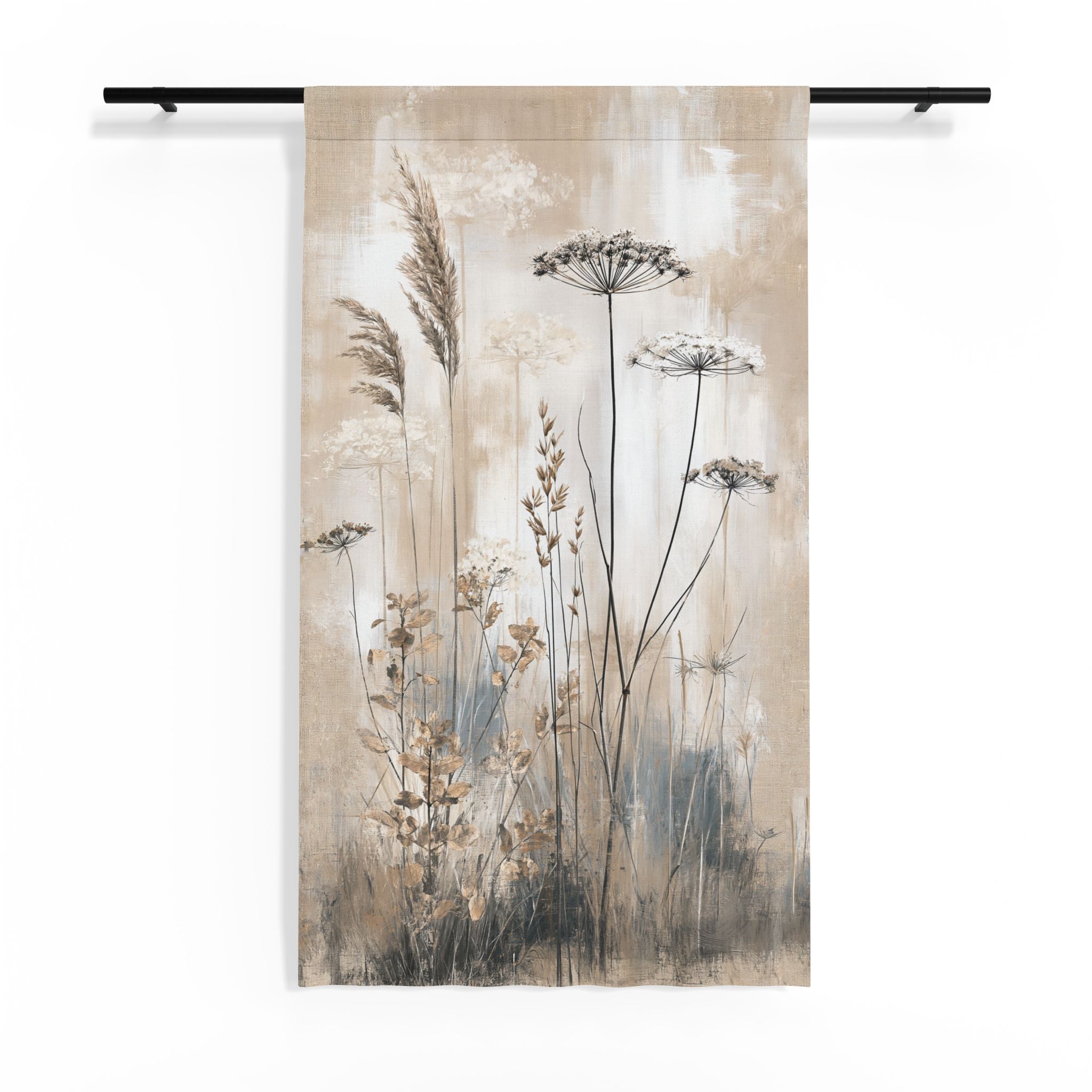 Neutral Botanical Meadow Sheer Window Curtain | Dried Wildflowers Panel