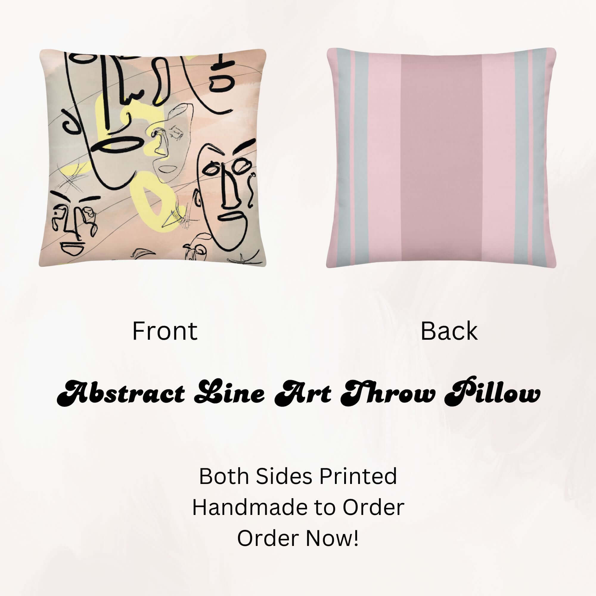 Abstract Berklin Line Art Faces Premium Throw Pillow Accent Cushion, A Moment Of Now, A Moment Of Now