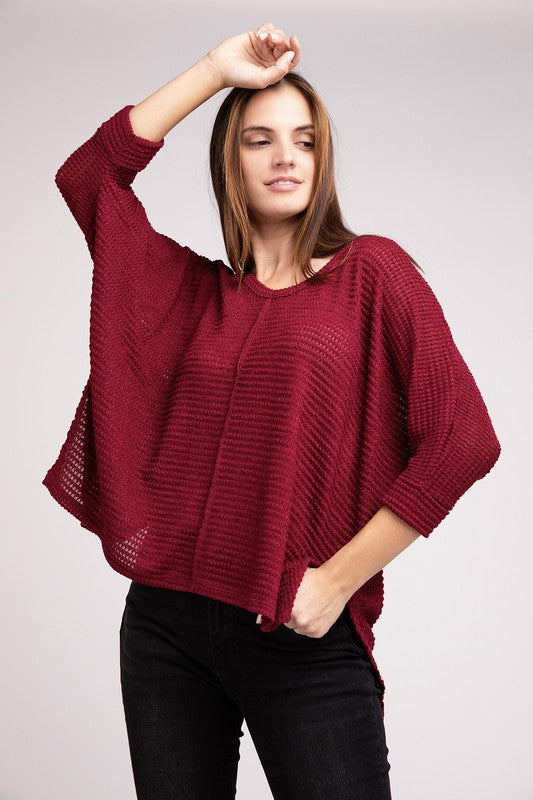 Shop 3/4 Sleeve V-Neck Hi-Low Hem Jacquard Sweater For Women, Sweaters, USA Boutique