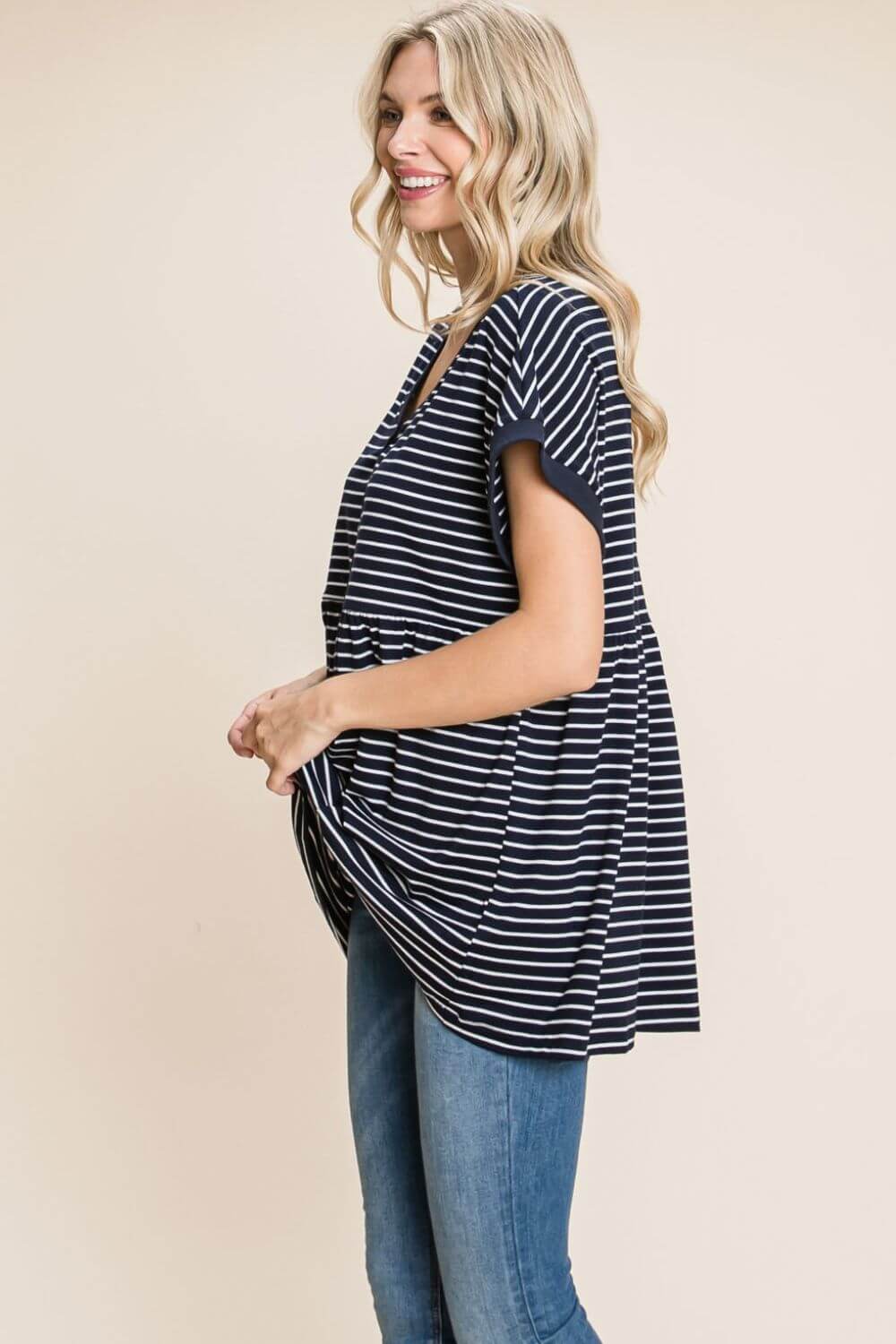 Black and White Striped Button Top - Trendy Baby Doll Style, Tops, $ 25.00, A Moment Of Now™