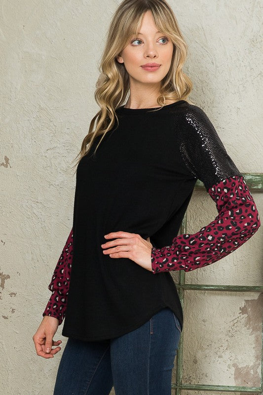 Shop Women's Black Trans Sequin Contrast Sweater Knit | Boutique Clothing, Tops, USA Boutique