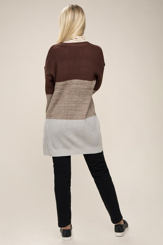 Brown Color Block Open Front Cardigan, Nuvi Apparel, $ 41.95