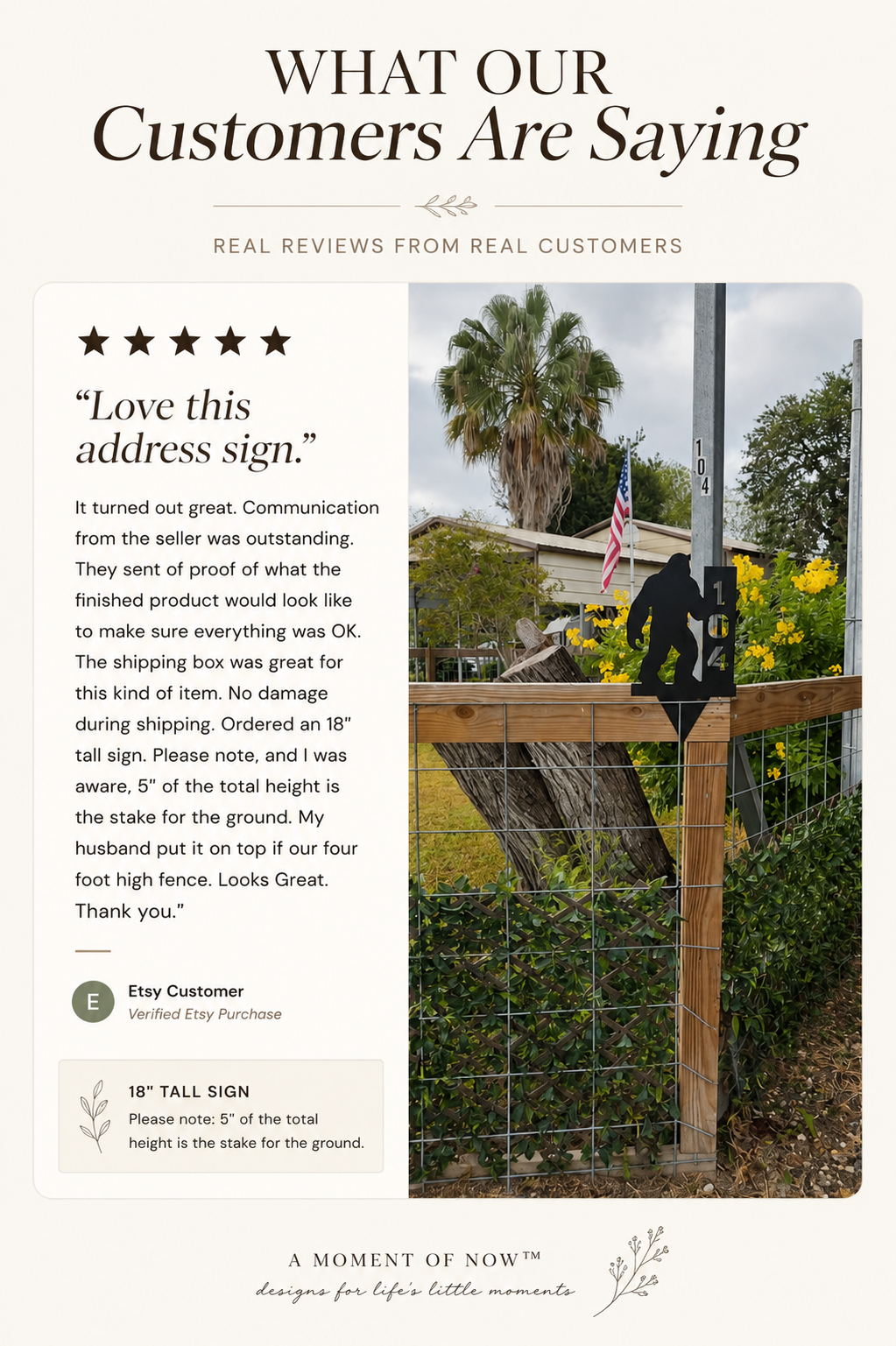 Five-star customer review and installed Custom Bigfoot House Number sign