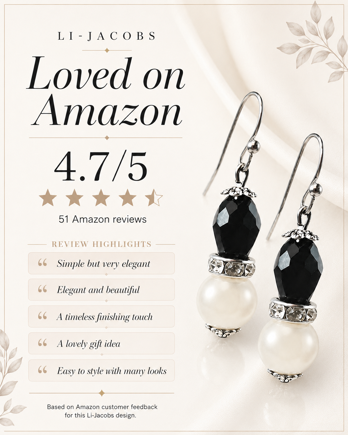 Black and White Fashion Pearl Beaded Drop Dangle Earrings