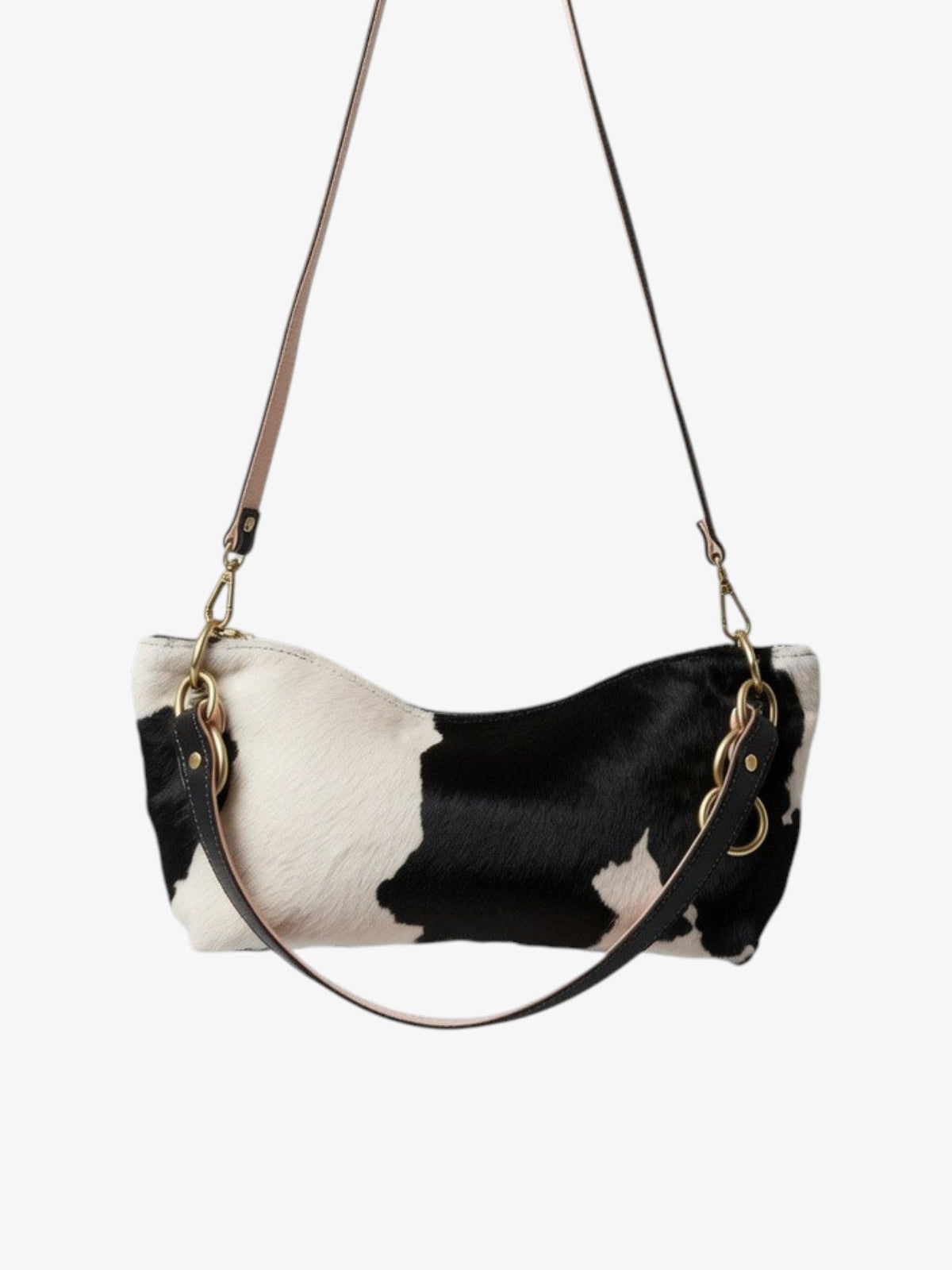 Blair Shoulder Bag, Cow Print Calf Hair-Black Leather