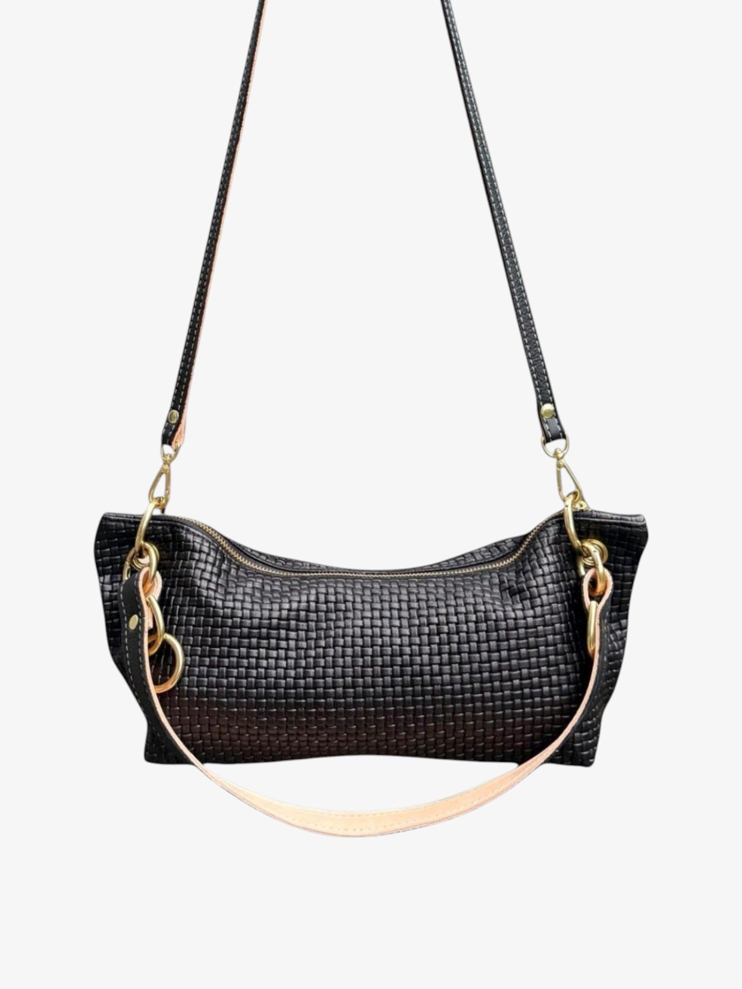 Blair Shoulder Bag, Black Embossed Leather