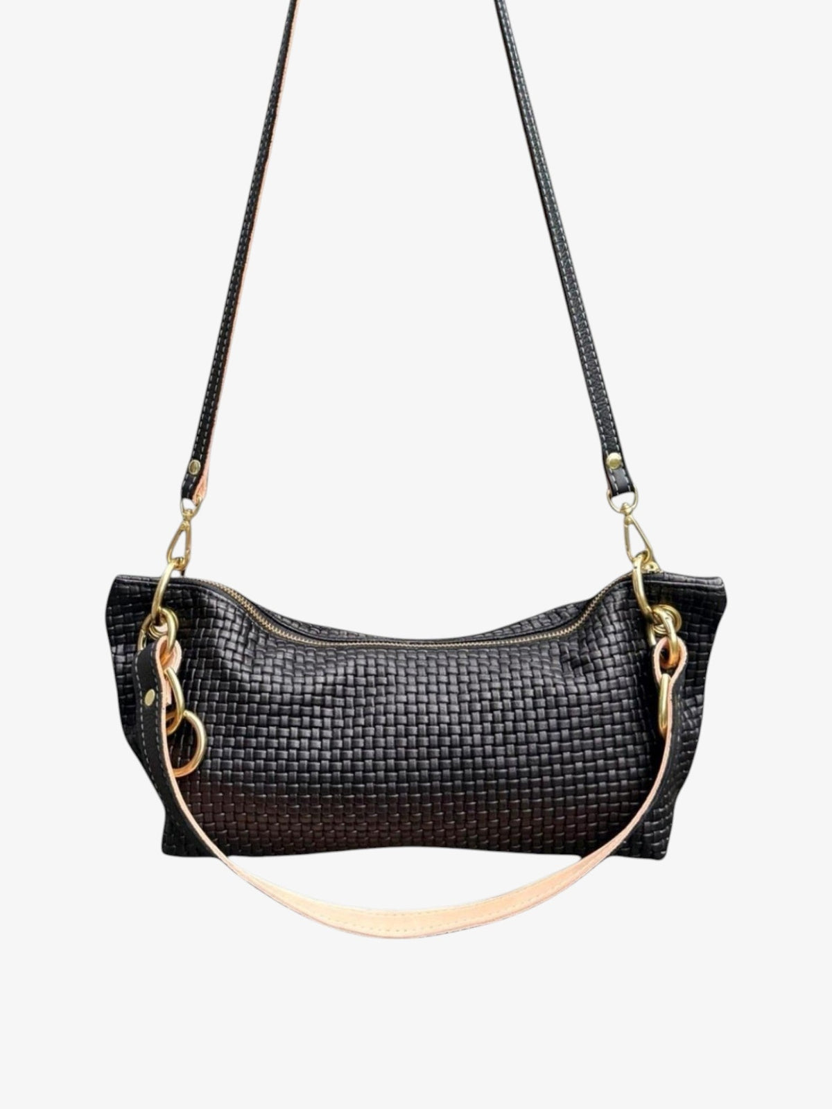 Blair Shoulder Bag, Black Embossed Leather