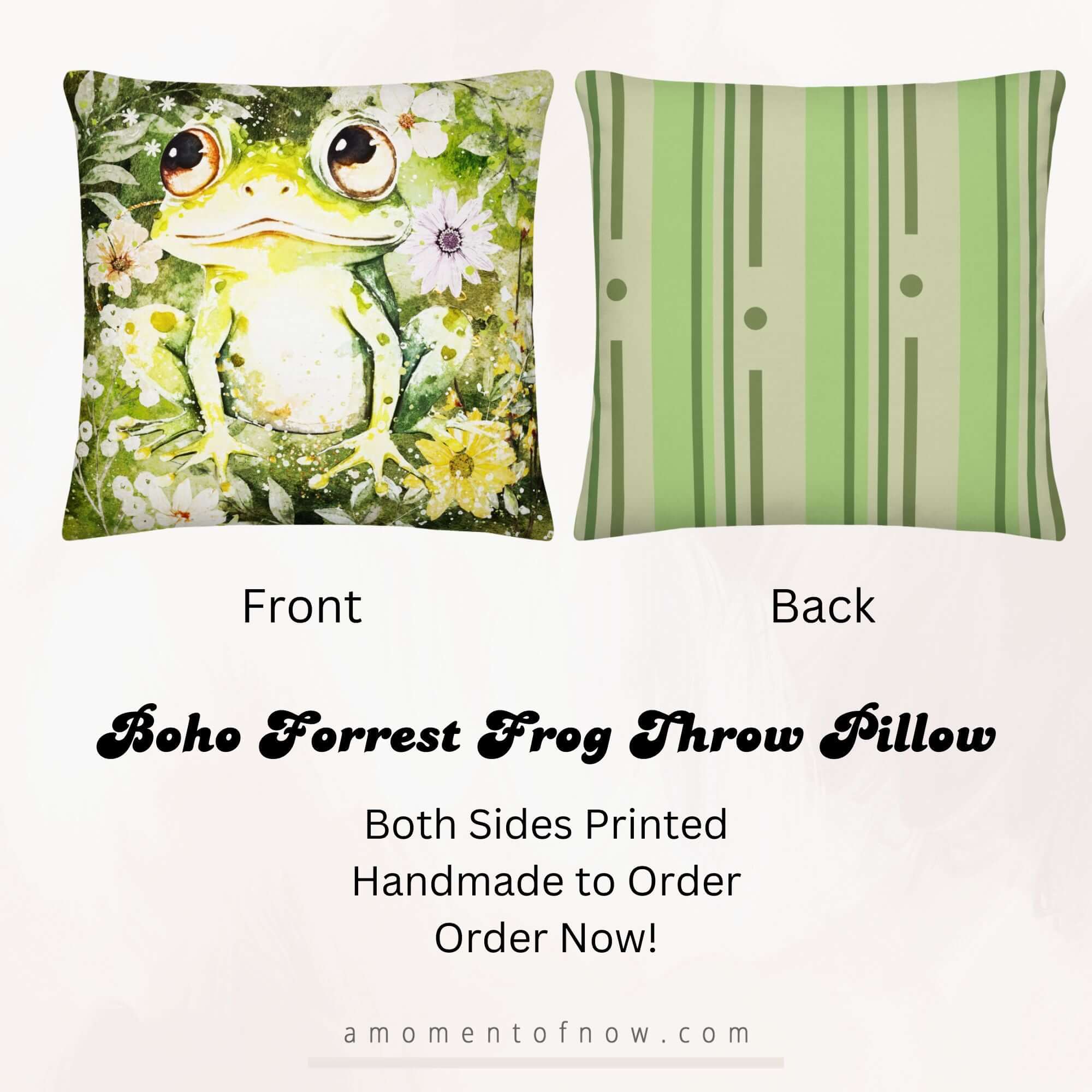 Boho Forrest Floral Frog Premium Accent Throw Pillow Cushion Cover Insert, A Moment Of Now, A Moment Of Now