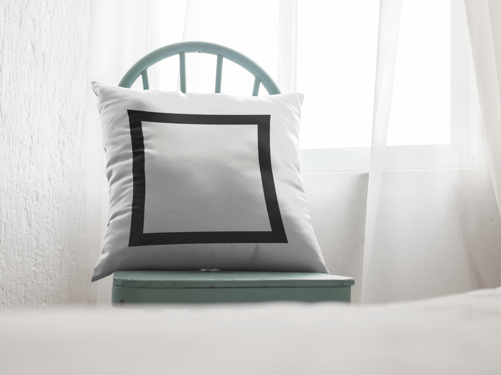 Black Border Solid White Premium Pillow | Minimalist Decor, Pillows, $ 55.00, A Moment Of Now™