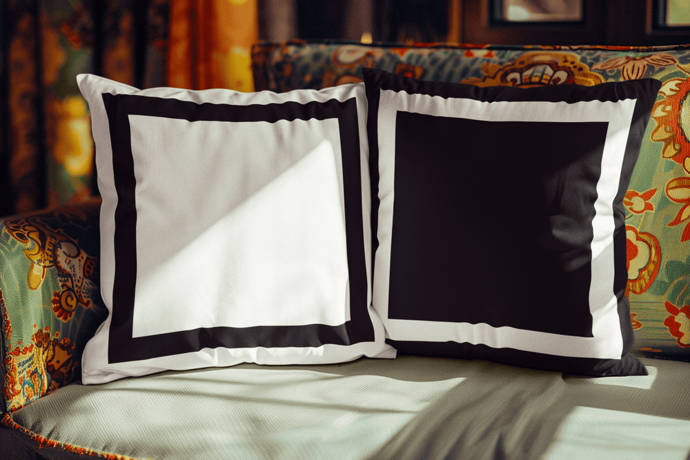 Black Border Solid White Premium Pillow | Minimalist Decor, Pillows, $ 55.00, A Moment Of Now™
