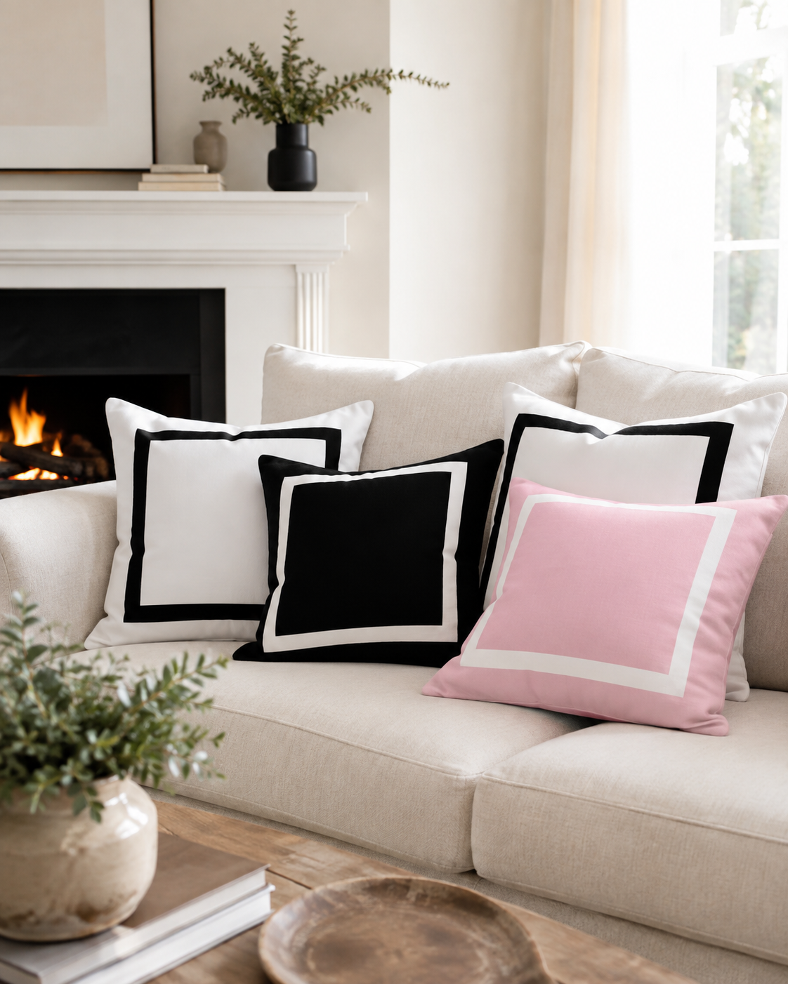 Custom Frame Border Square Pillow – Modern Accent Cushion