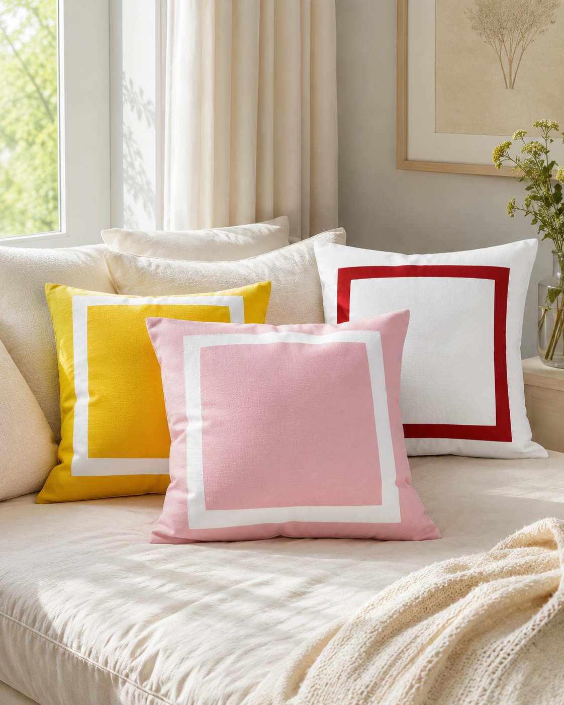 Custom Frame Border Square Pillow – Modern Accent Cushion