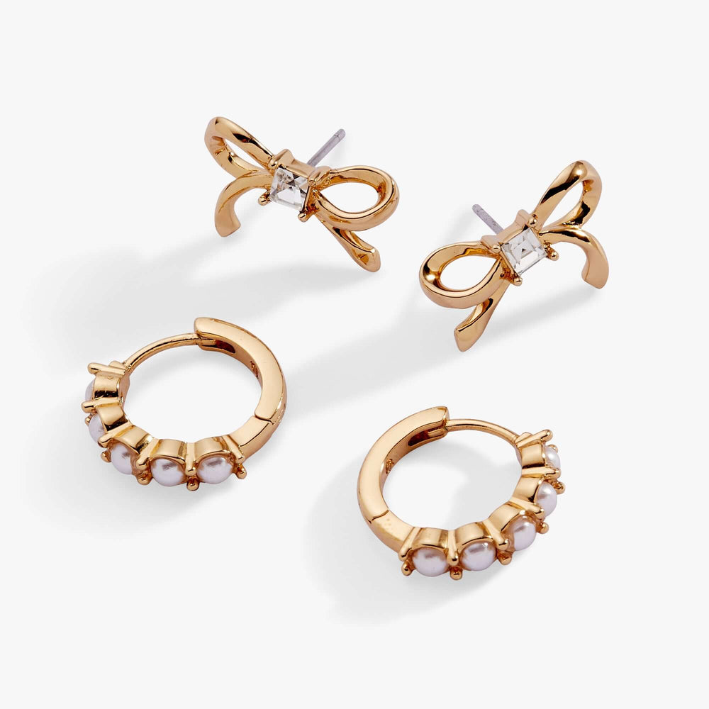 Bow Studs and Pearl Hoop Coquette Earring Set of 2, Earrings, $ 21.90, A Moment Of Now™