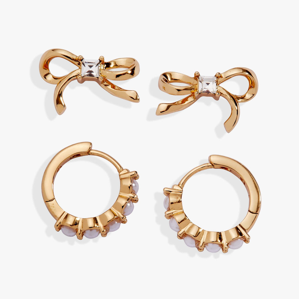 Bow Studs and Pearl Hoop Coquette Earring Set of 2, Earrings, $ 21.90, A Moment Of Now™