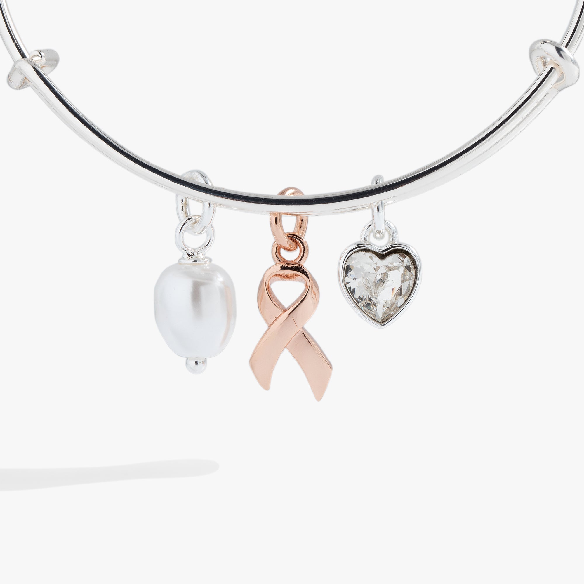 Breast Cancer Awareness Pink Ribbon Trio Charm Bangle, Bracelets, $ 38.00, A Moment Of Now™