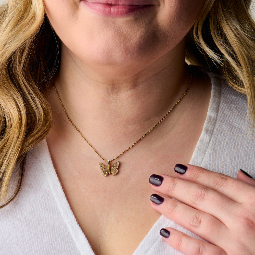 Butterfly + Crystal Necklace, Adjustable, Necklaces, $ 88.00, A Moment Of Now™