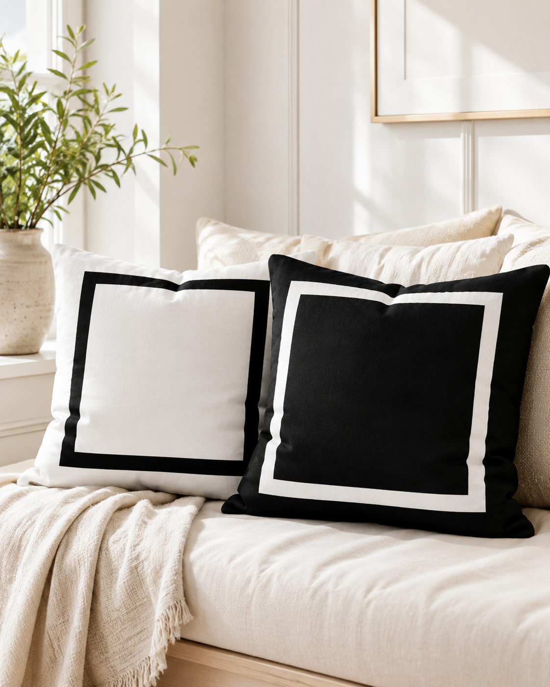 Custom Frame Border Square Pillow – Modern Accent Cushion