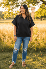 Zenana Scuba High Neck Half Zip Short Sleeve Top | Plus Size, Tops, $ 33.00, A Moment Of Now™
