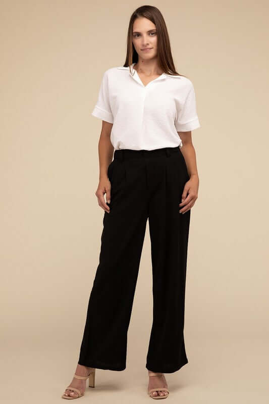 Waffle Elastic Waistband Trouser Pants, Lilou, $ 26.95