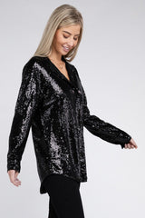 Shop Black Sequin Collared Button Up Shirt | USA Boutique Clothing Online, Shirts, USA Boutique