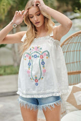 Embroidered Sleeveless Ruffle Tank Top, Davi & Dani, $ 53.95