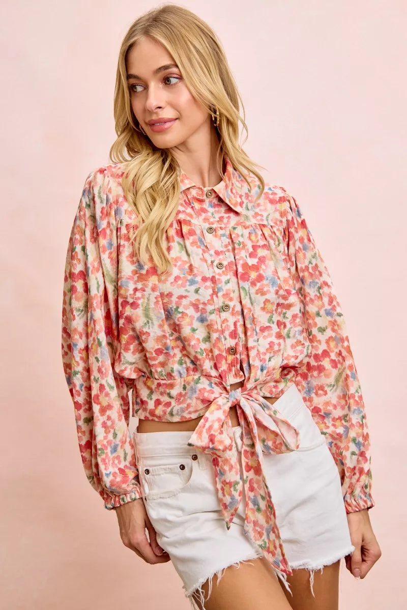 Floral Print Tie Hem Detail Crop Shirt | Boutique In USA, Shirts, $ 59.00, A Moment Of Now™