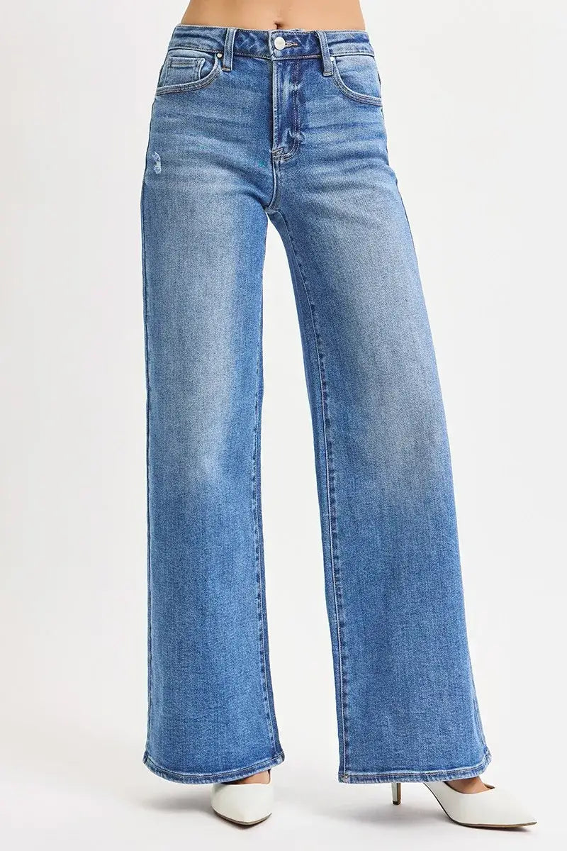 Medium Blue High Rise Wide Leg Jeans Plus Size - Stylish Comfort, Jeans, $ 75.00, A Moment Of Now™