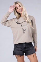 Cow Skull Print Western Sweatshirt