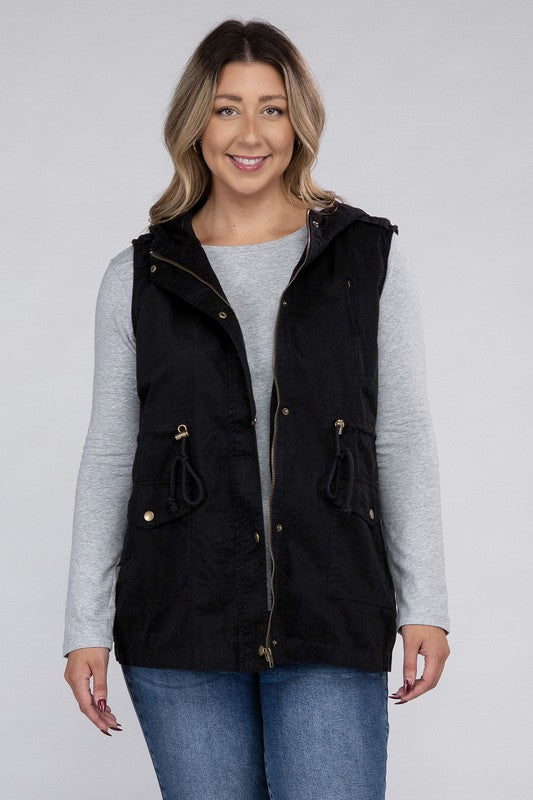 Shop Plus Size Women's Drawstring Waist Military Hoodie Vest Jacket , Vests, USA Boutique