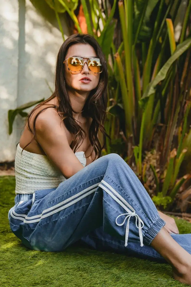 BiBi Striped Tape Jeans - Comfort Meets Style, , $ 65.00, A Moment Of Now™