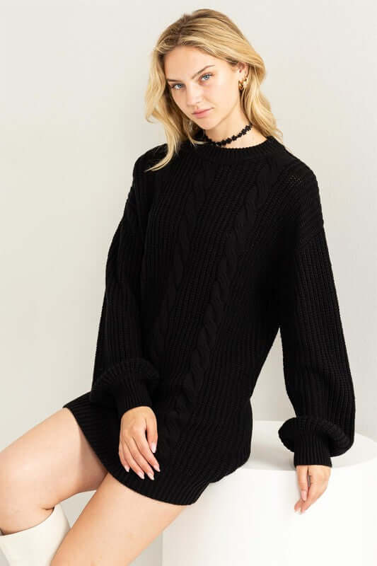 Brown / Black / Cream Cable-Knit Ribbed Mini Sweater Dress, HYFVE, $ 56.95