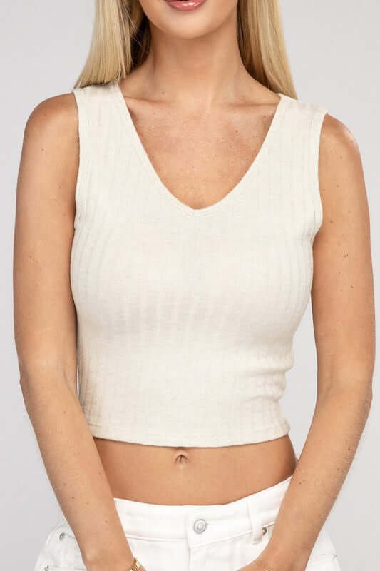 Ribbed Scoop Neck Cropped Sleeveless Top, ZENANA, $ 15.95