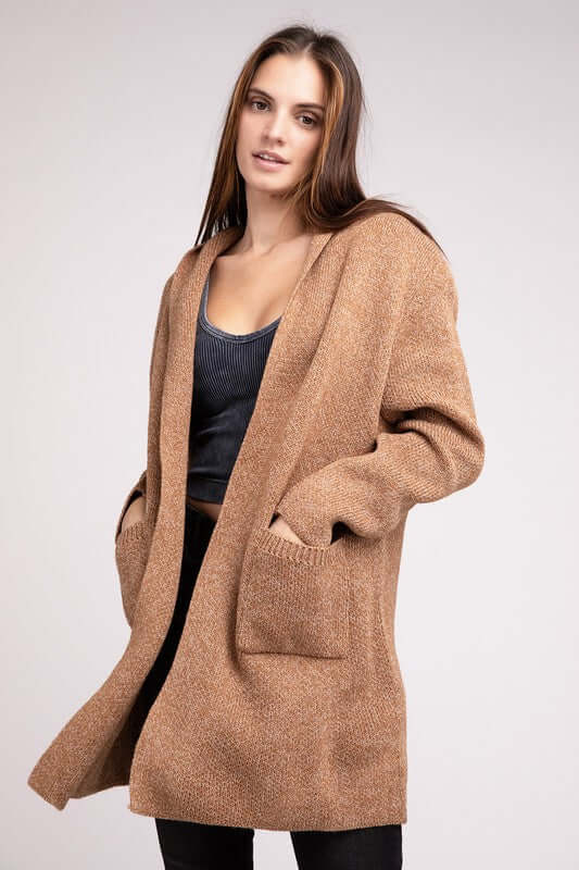 Hooded Open Front Sweater Cardigan, ZENANA, $ 50.95