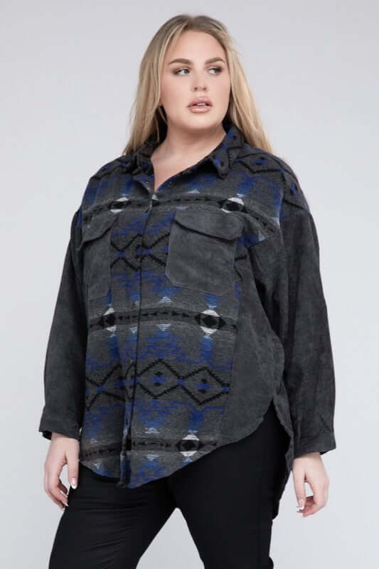 Women's Plus Size Printed Button Down Long Sleeve Jacket USA Boutique, Davi & Dani, $ 55.00