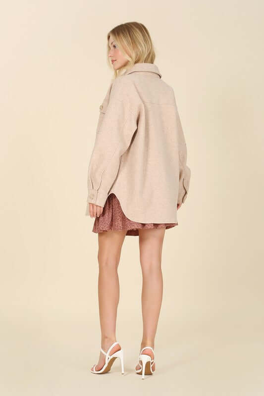 Women's Light Beige Shacket Jacket with Pockets | USA Boutique, Lilou, $ 55.00