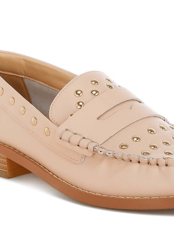 Oglavia Studs Embellished Leather Loafers - Bold Style, Loafers, $ 109.00, A Moment Of Now™