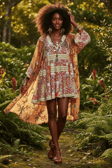 Red Striped Floral Long Sleeve Mini Dress with Pintuck Detail, Dresses, $ 60.00, A Moment Of Now™