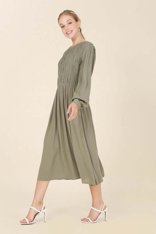 Dressed up Ruched Long Sleeve Midi Dress, Lilou, $ 52.95