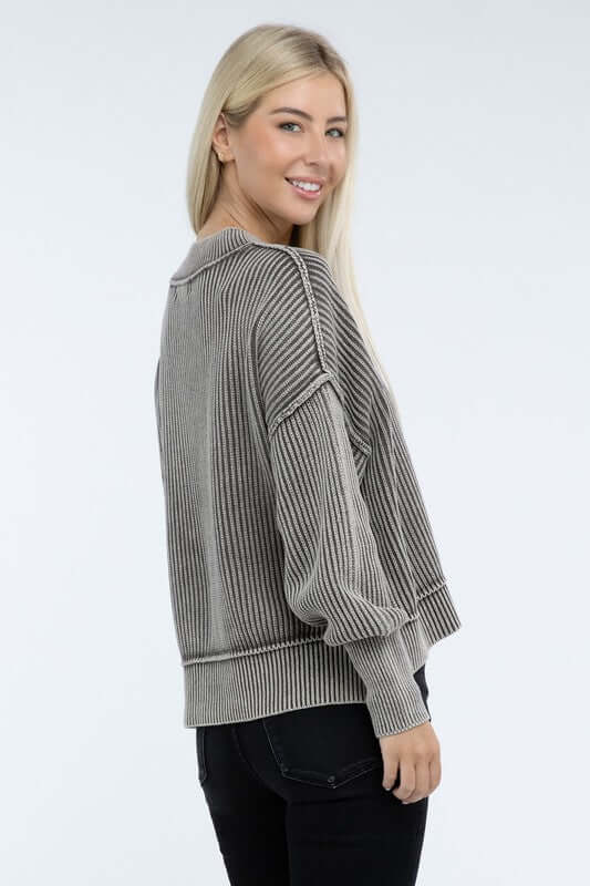 Washed Side Slit Oversized Cropped Sweater, ZENANA, $ 55.00