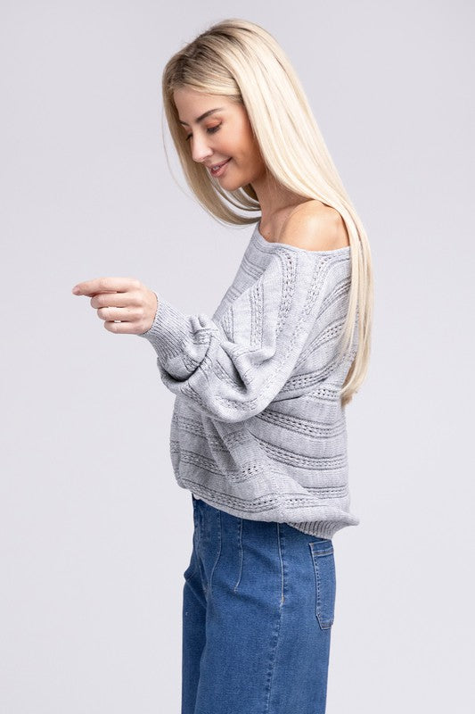 Shop Grey Boat Neck Batwing Sleeve Cable Knit Sweater | Women's Clothing, Sweaters, USA Boutique