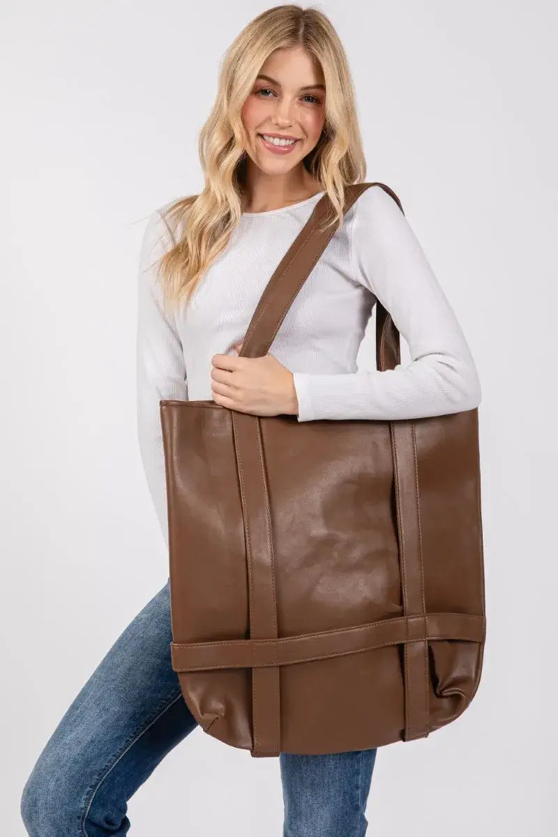 Brown Oversized Hat Carrier Tote - Stylish & Spacious, Shoppers, $ 55.00, A Moment Of Now™
