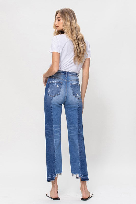 Super High Rise Straight W/Contrast and Hem Detail Jeans