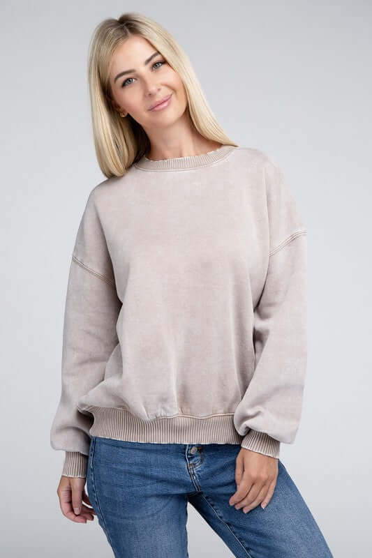 Women's Acid Wash Fleece Oversized Pullover Sweatshirt | USA Boutique, ZENANA, $ 39.00