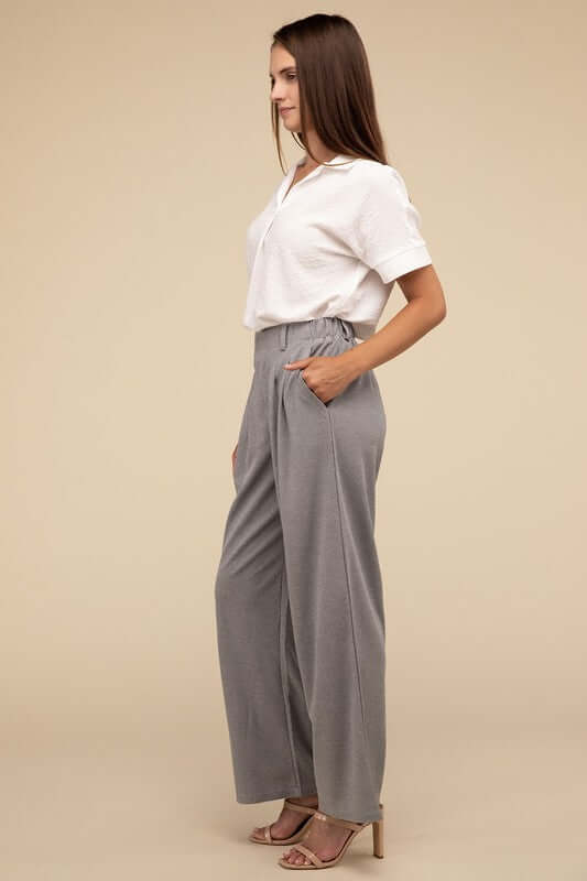 Waffle Elastic Waistband Trouser Pants, Lilou, A Moment Of Now