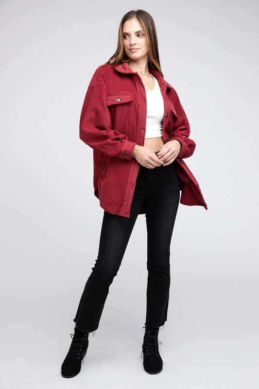 Fleece Buttoned Down Oversized Jacket Shacket