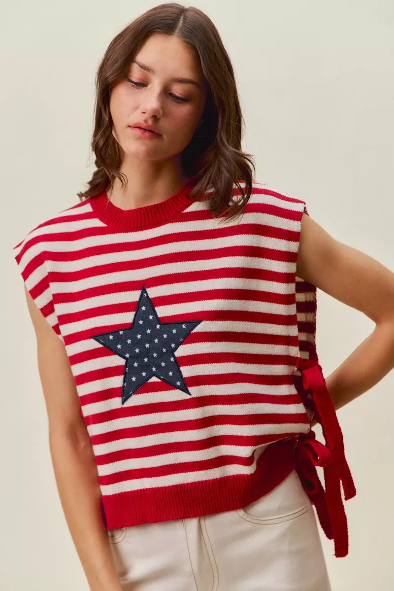 Stripe Star Patch 4th Of July Side Tie Vest Top | Boutique In USA, Vests, $ 49.00, A Moment Of Now™