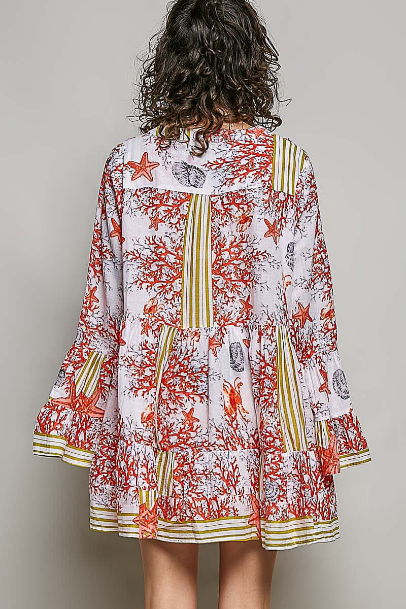 Red Striped Floral Long Sleeve Mini Dress with Pintuck Detail, Dresses, $ 60.00, A Moment Of Now™