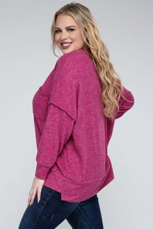 Plus Size Brushed Melange Drop Shoulder Sweater, ZENANA, $ 28.95